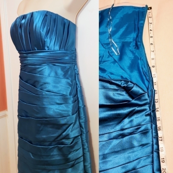 JS Collections Strapless Pleated Cocktail Dress Teal 10 - Picture 5 of 13